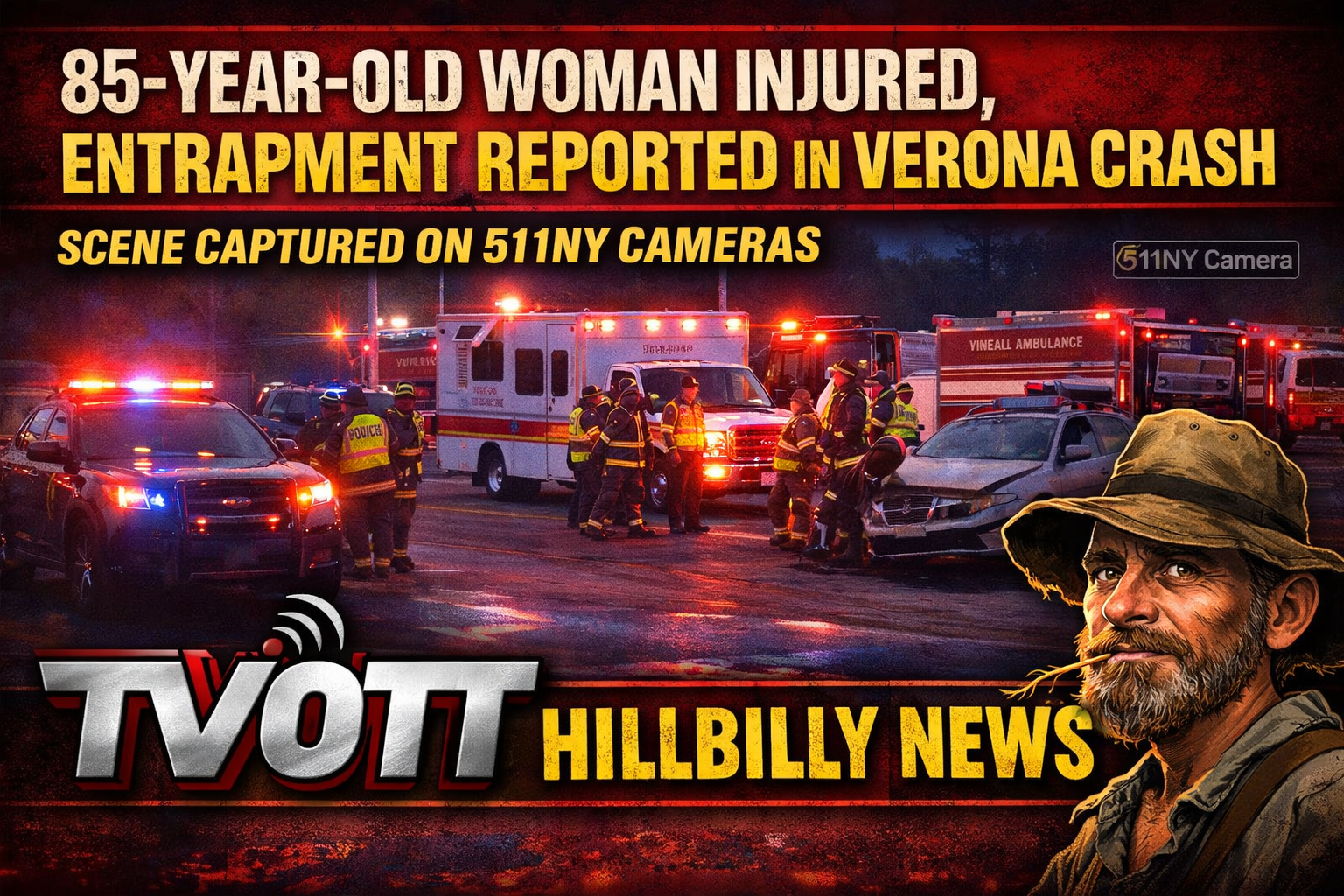 UPDATE: 85-Year-Old Woman Injured, Entrapment Reported in Verona Crash — Scene Captured on 511NY Cameras