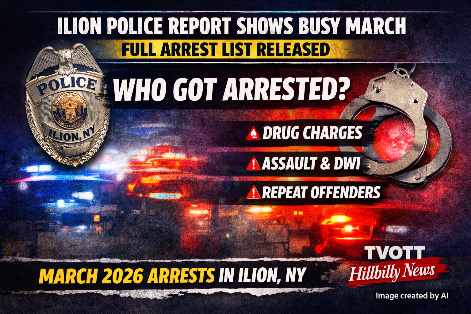 Ilion Police Report Shows Busy March: Drugs, Assaults, and 559 Calls for Service