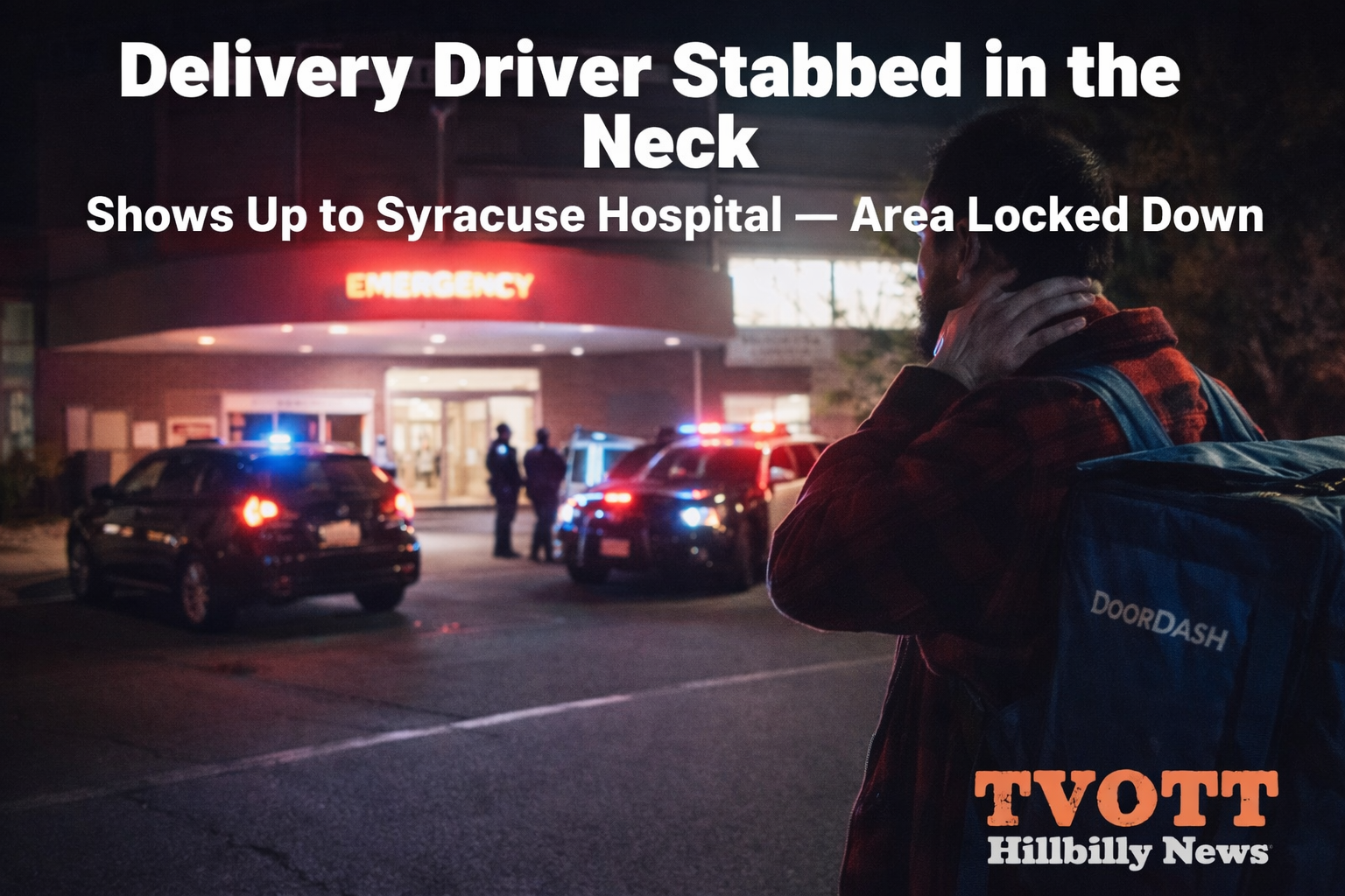 Food Delivery Driver Shows Up to Syracuse Hospital With Neck Stab Wound — Police Lock Down Area as Questions Mount