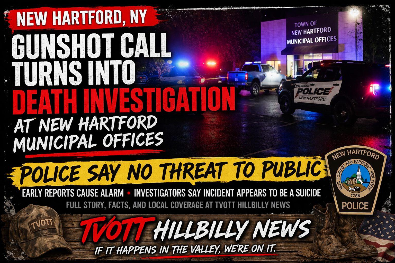 Gunshot Call Turns Into Death Investigation at New Hartford Municipal Offices, Police Say No Threat to Public