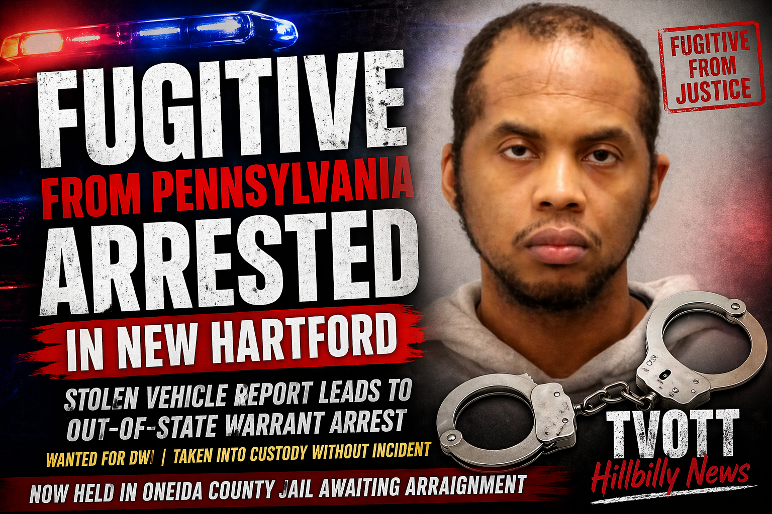 Fugitive Out of Pennsylvania Found Hiding in New Hartford After Stolen Vehicle Call