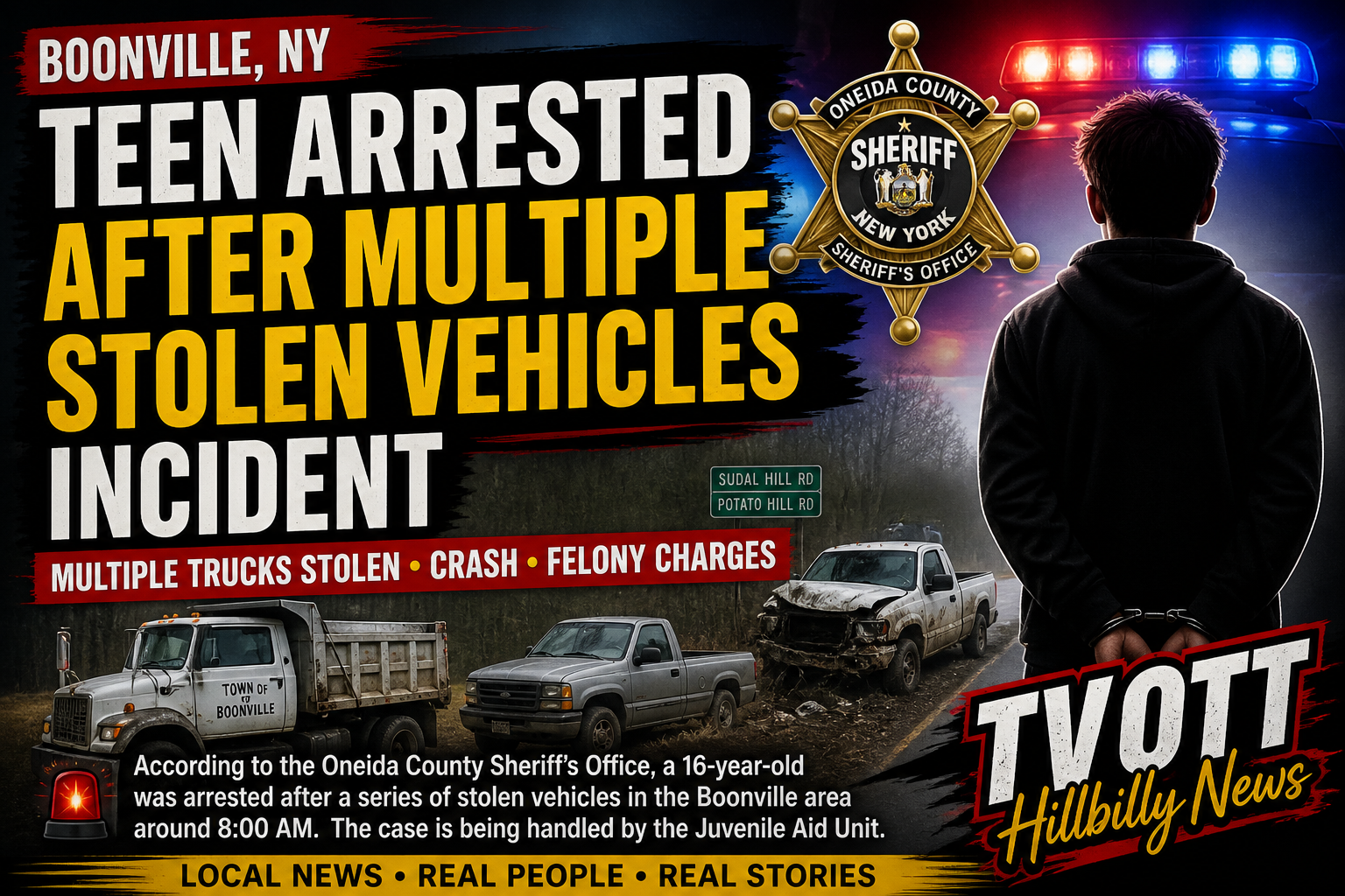 Teen Arrested After Multiple Stolen Vehicles Incident in Boonville, Sheriff Says